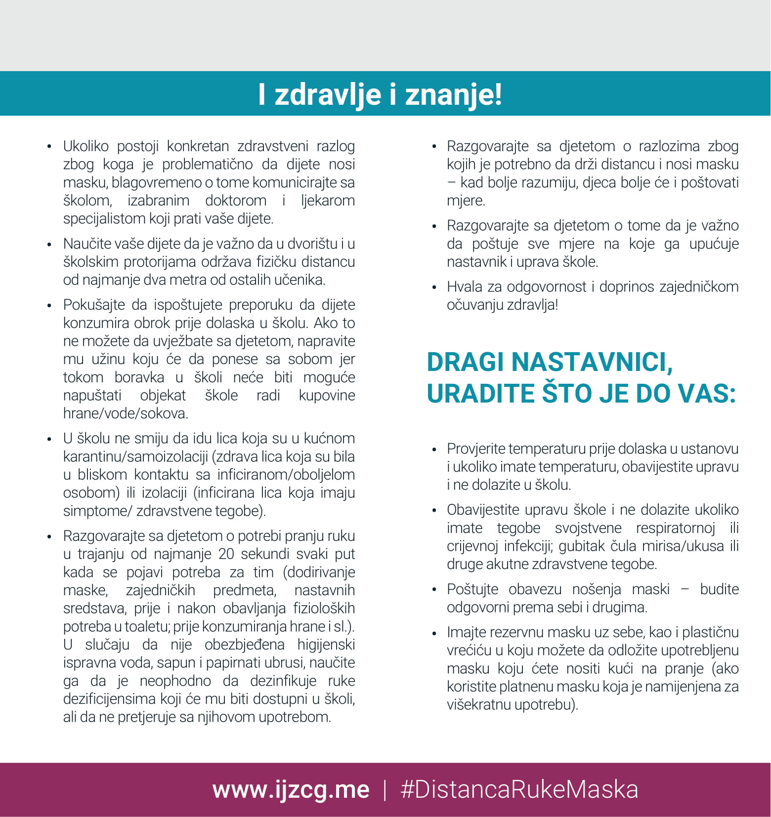 I zdravlje i znanje flajer skola 2